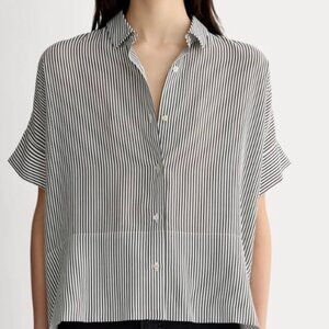 Everlane Boxy Silk Button-Down Short-Sleeve Black/White Striped NWOT Size 6